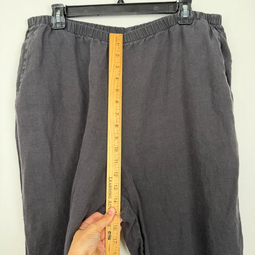 FLAX‎ Jeanne Engelhart Size M Black 100% Linen Wide Leg Elastic Waist Pants